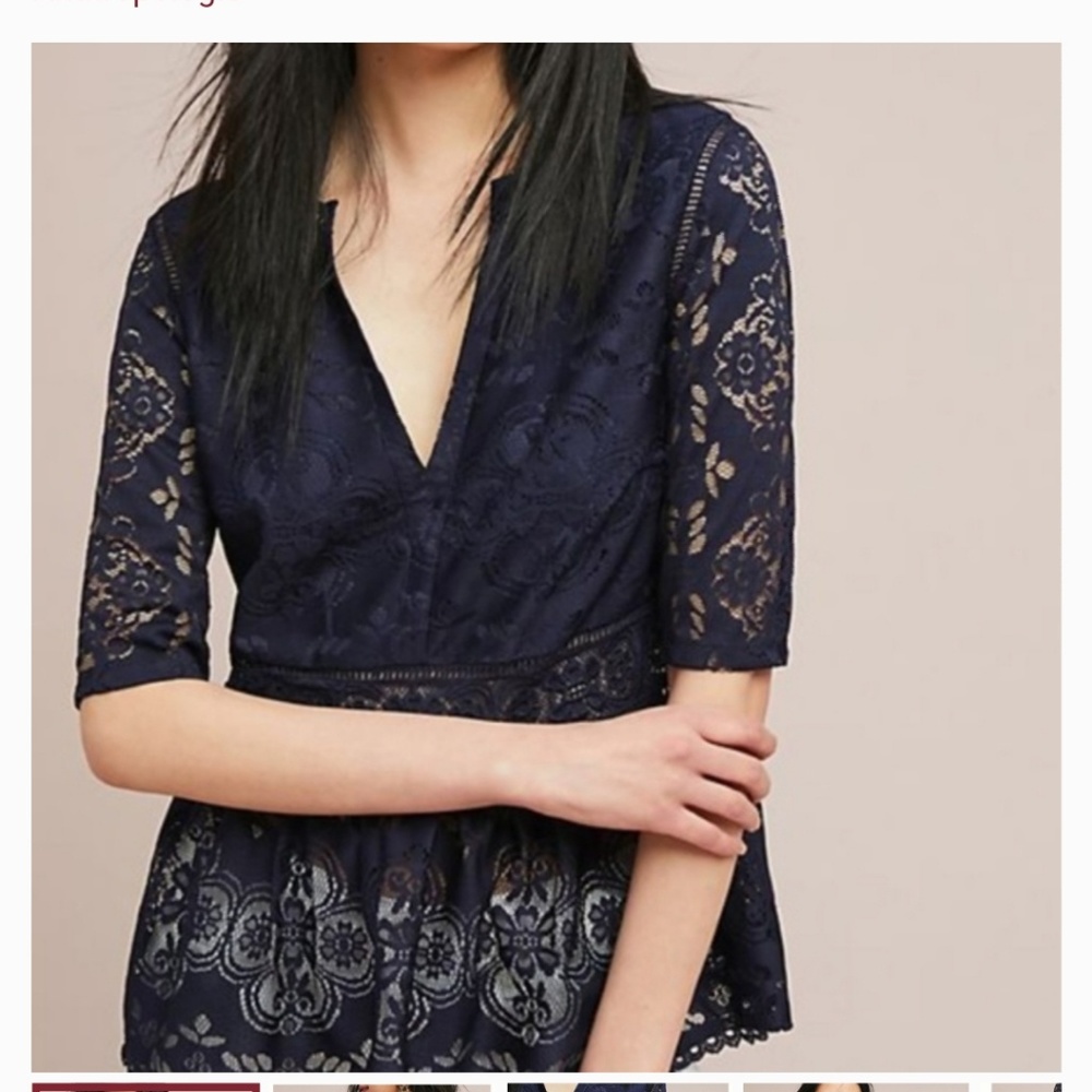 Anthropologie blue lace peplum blouse